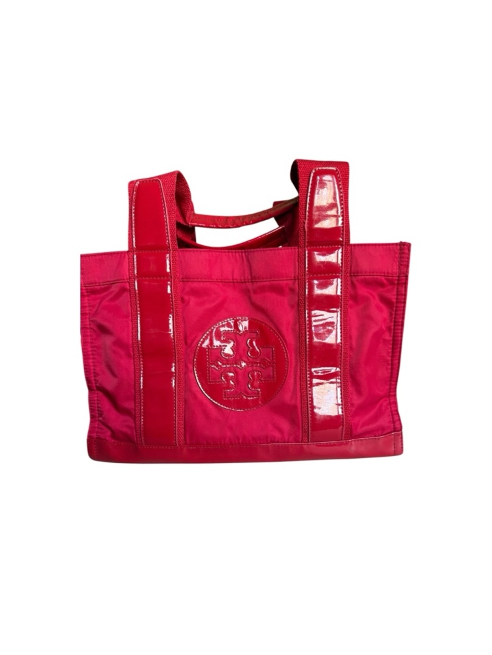 Tory Burch Vibrant Patent-Trim Nylon Tote - Red